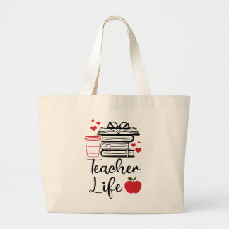 Bolsa Tote Grande Apple School Book Lover Lading Professora De Café