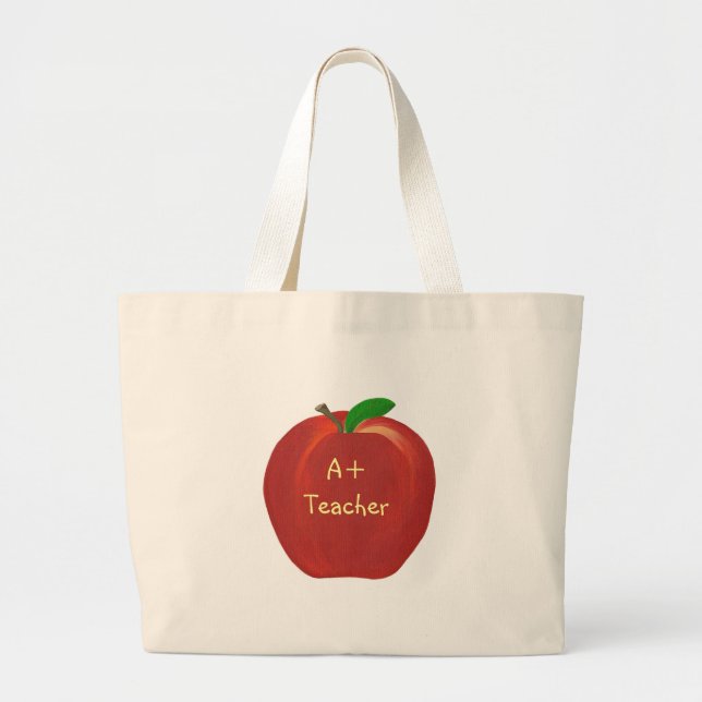 Bolsa Tote Grande Apple Vermelha, A+ Professora, bolsas de canvas (Frente)