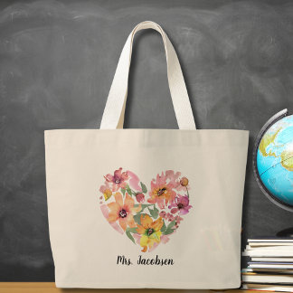 Bolsa Tote Grande Apreciação de Professores de Coração de Flores de