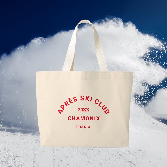 Bolsa Tote Grande Après Ski Club Winter Red Ski Resort Crest (Criador carregado)