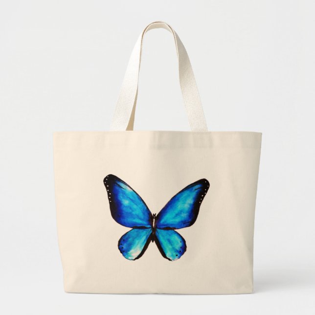Bolsa Tote Grande Aqua-borboleta azul (Frente)