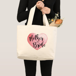 Bolsa Tote Grande Aquarela Coração Rosa Mãe da Noiva
