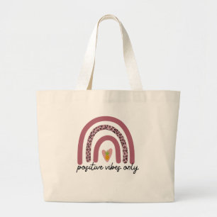 Bolsa Tote Grande Arco-Íris 'Apenas Vibes Positivos' Tote Bag