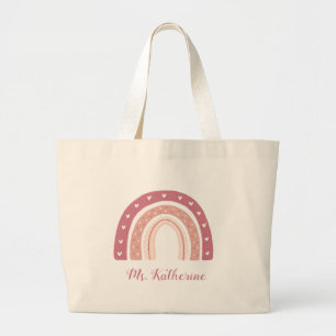 Bolsa Tote Grande Arco-Íris Boho Pastel Rosa Presente Grande Saco To