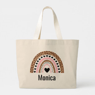 Bolsa Tote Grande Arco-Íris Colorido Nome Personalizado Tote Bag
