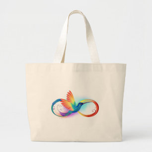 Bolsa Tote Grande Arco-íris Hummingbird com símbolo Infinito