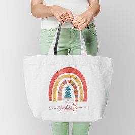 Bolsa Tote Grande Arco-íris Natal, diversão fofa, personalizada T