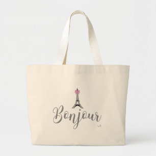 Bolsa Tote Grande Arco Rosa Bonjour-Eiffel Torre