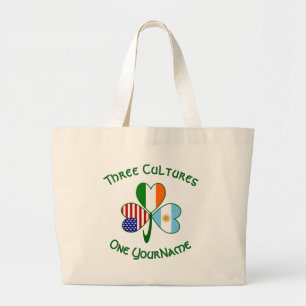 Bolsa Tote Grande Argentina EUA Irlanda Flagres Shamrock Seu Nome