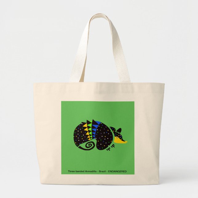 Bolsa Tote Grande ARMADILLO - Animais ameaçados - Vida selvagem - Ve (Frente)