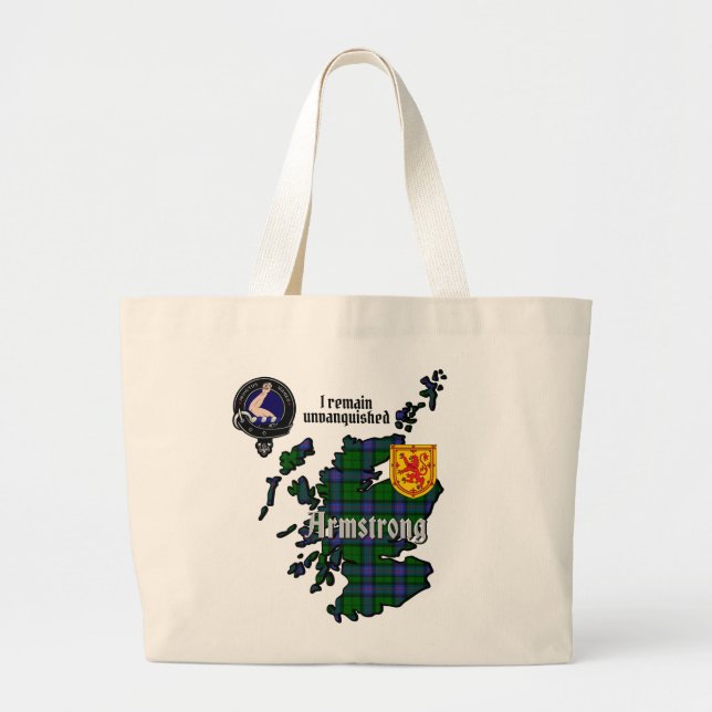 Bolsa Tote Grande Armstrong Clan Crachá & Tartan Map da Escócia (Frente)
