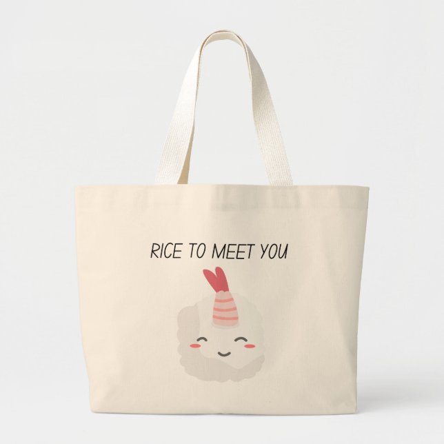 Bolsa Tote Grande Arroz Para Te Conhecer Kawaii Sushi (Frente)