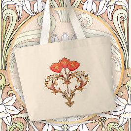 Bolsa Tote Grande Arte Art Nouveau Floral Atemporal