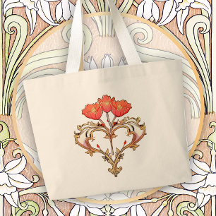 Bolsa Tote Grande Arte Art Nouveau Floral Atemporal