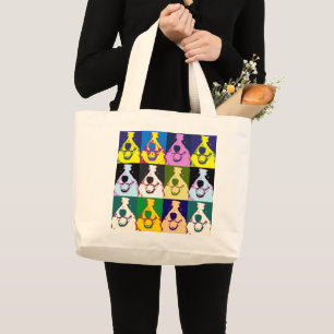 Bolsa Tote Grande Arte Collie Pop de Borda Retroativa Colorida