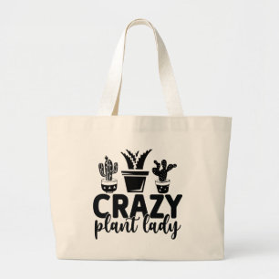 Bolsa Tote Grande Arte com palavras de senhora louca por plantas eng