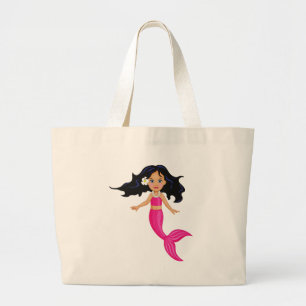 Bolsa Tote Grande Arte cor-de-rosa da menina da sereia
