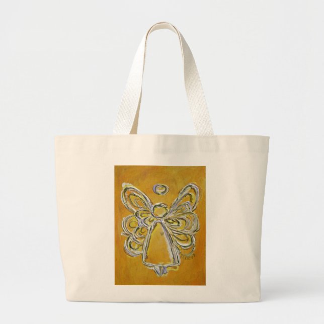 Bolsa Tote Grande Arte de Anjo do Guardião Amarelo - Barra de Toques (Frente)