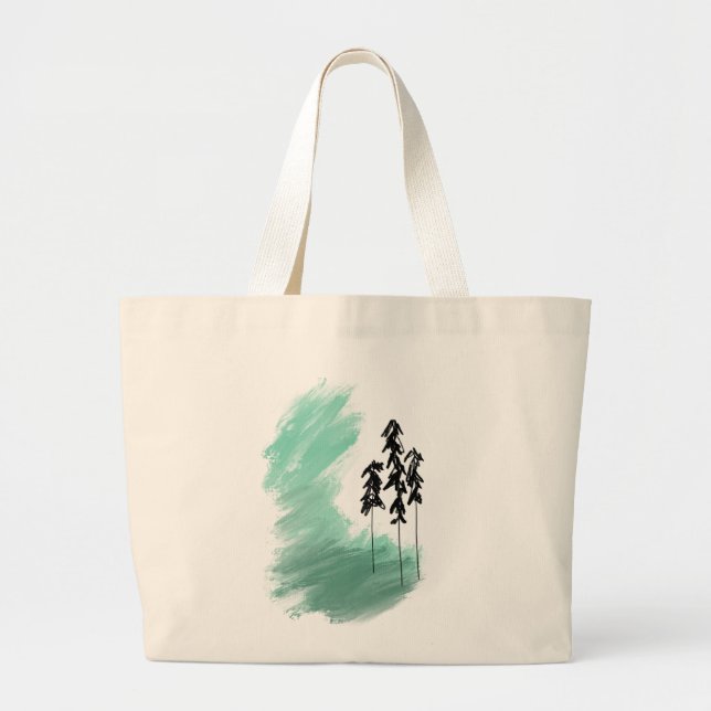 Bolsa Tote Grande arte de árvore verde escandinava simples menta mod (Frente)