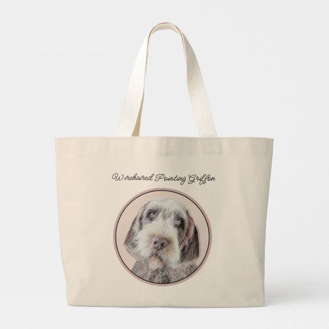Bolsa Tote Grande Arte De Cão De Pintura De Griffon Pintado Por Cabe (Verso)