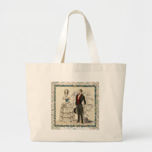 Bolsa Tote Grande Arte de casamento vitoriano vintage de 1844