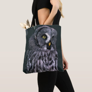 Bolsa Tote Grande Arte de Coruja Cinzenta de Halloween da Vid