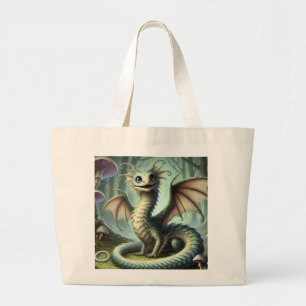 Bolsa Tote Grande Arte de Fantasia Criatura Fofa Dragão Jabberwocky