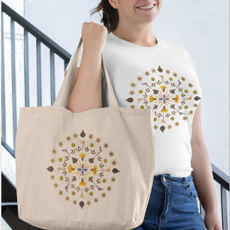 Bolsa Tote Grande Arte de Flor Prensada de Mandala Botânica