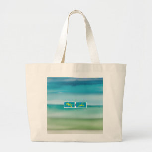 Bolsa Tote Grande Arte de horizonte oceânico abstrato em aquarela co