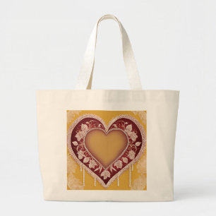 Bolsa Tote Grande Arte de IA com Renda de Coração Vermelho