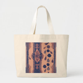 Bolsa Tote Grande Arte de IA de Listras Azuis Florais