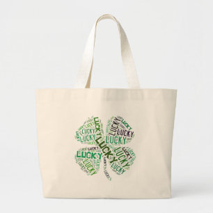 Bolsa Tote Grande Arte de Palavras Trevo da Sorte