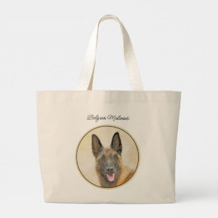 Bolsa Tote Grande Arte de pintura belga Malinois Shepherd Mahogany