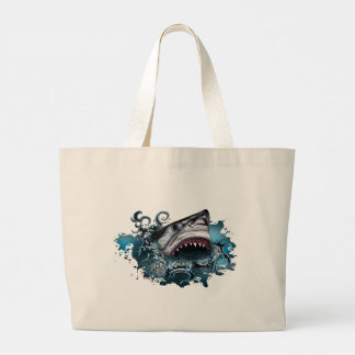 Bolsa Tote Grande Arte de Tubarão Ousado Predador Oceânico Estilo Pr