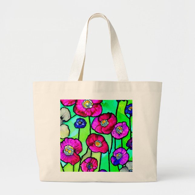 Bolsa Tote Grande Arte em vidro de Anêmonas (Frente)