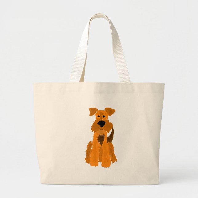 Bolsa Tote Grande Arte engraçada do cão de Airedale Terrier (Frente)