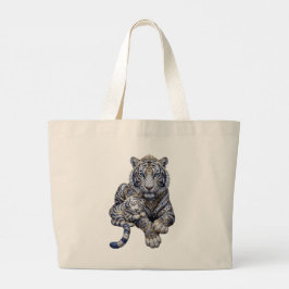 Bolsa Tote Grande Arte Majestosa do Tigre Branco Realeza Joalheria
