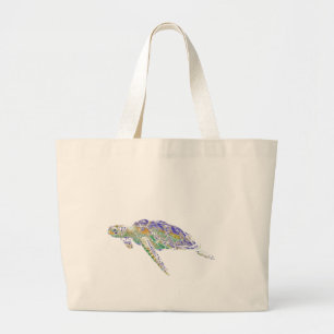 Bolsa Tote Grande Arte moderna da tartaruga de mar da natação