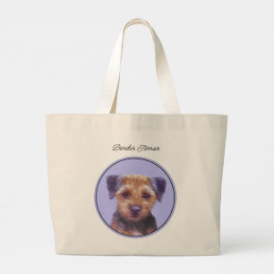 Bolsa Tote Grande Arte original de Pet Cachorro de Pintura de Borda 