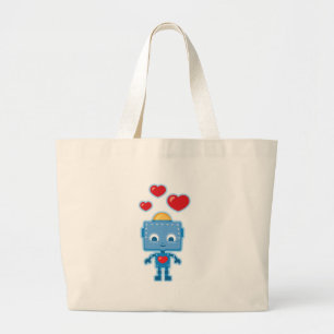 Bolsa Tote Grande Arte retro azul do robô