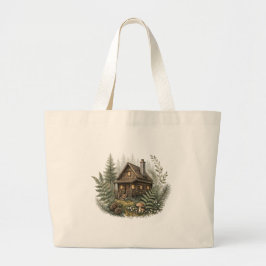Bolsa Tote Grande Arte Rústico de Cabana da Floresta Cottagecore