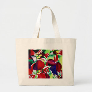 Bolsa Tote Grande Arte tropical carmesim da flor das orquídeas de