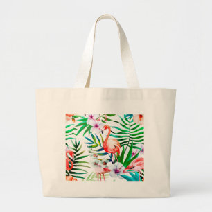 Bolsa Tote Grande Arte tropical do flamingo
