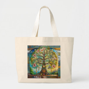 Bolsa Tote Grande Árvore Da Vida Em Flor Dos 7 Chakras