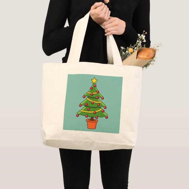 Bolsa Tote Grande Árvore de Natal (Frente (produto))