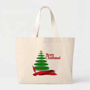 Bolsa Tote Grande Árvore de Natal com Faixa Vermelha