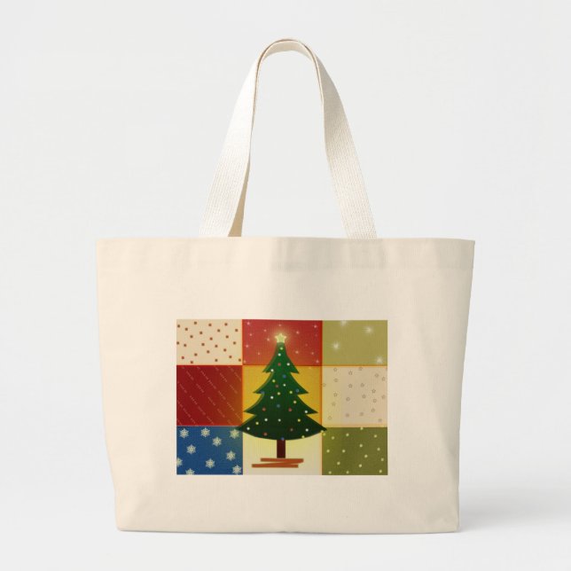 Bolsa Tote Grande Árvore de Natal dos retalhos (Frente)