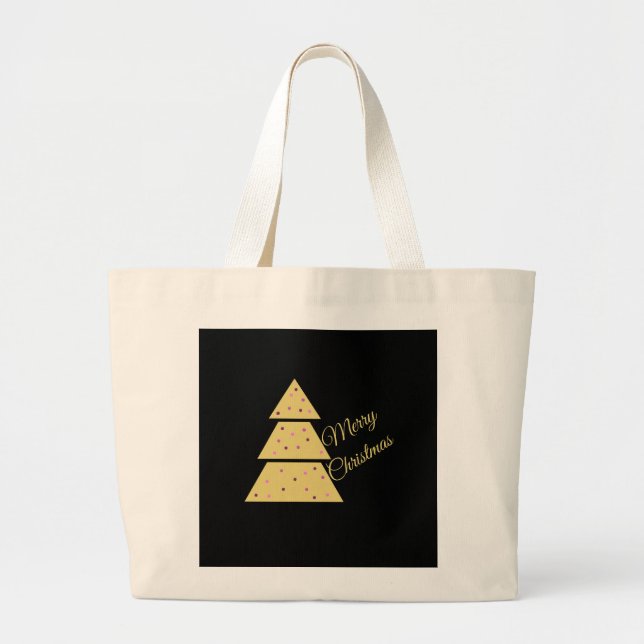 Bolsa Tote Grande Árvore de Natal Dourada (Frente)
