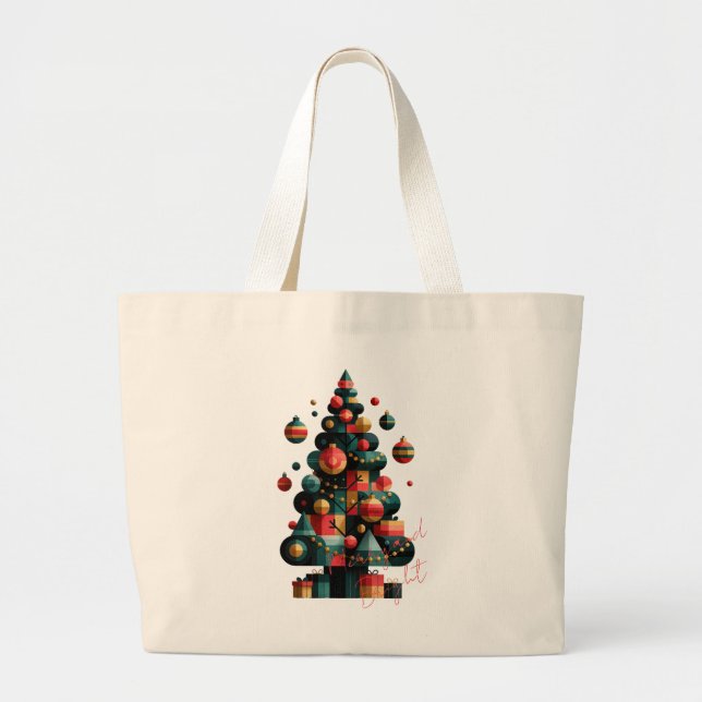 Bolsa Tote Grande Árvore de Natal Geométrica (Frente)