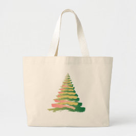 Bolsa Tote Grande Árvore de Natal Minimalista com Pinceladas